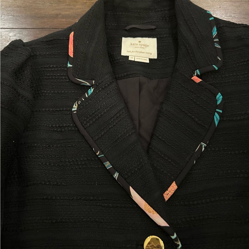 Kate Spade Black Blossom-Trimmed Tweed Blazer Size 10 MSRP 238.00 - Picture 10 of 14
